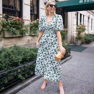 MAJE ROMANTICA SHIRRED FLORAL MIDI DRESS 38/M‎